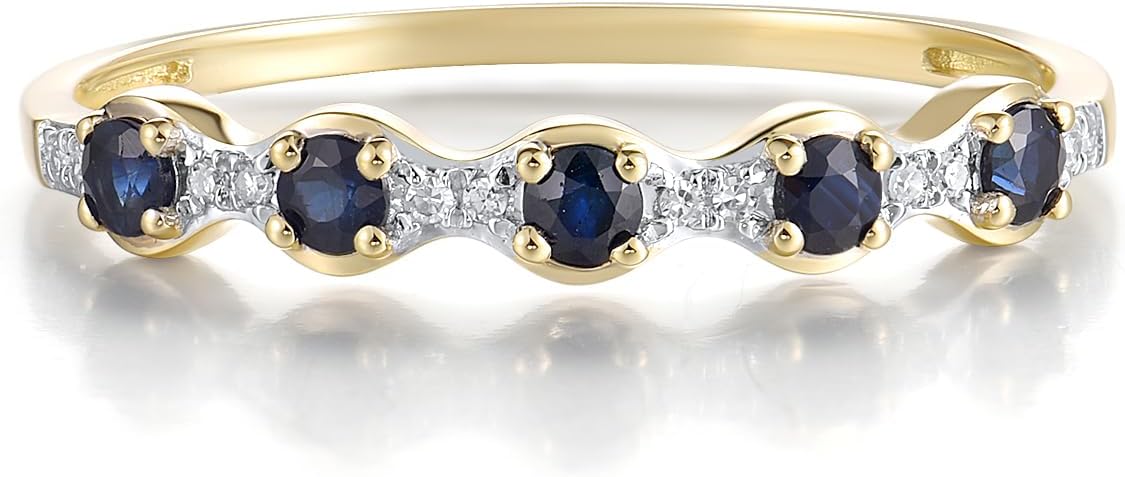 Santuzza 10K Solid Gold Geometric Gemstone Genuine Diamond Dainty Ring for Women