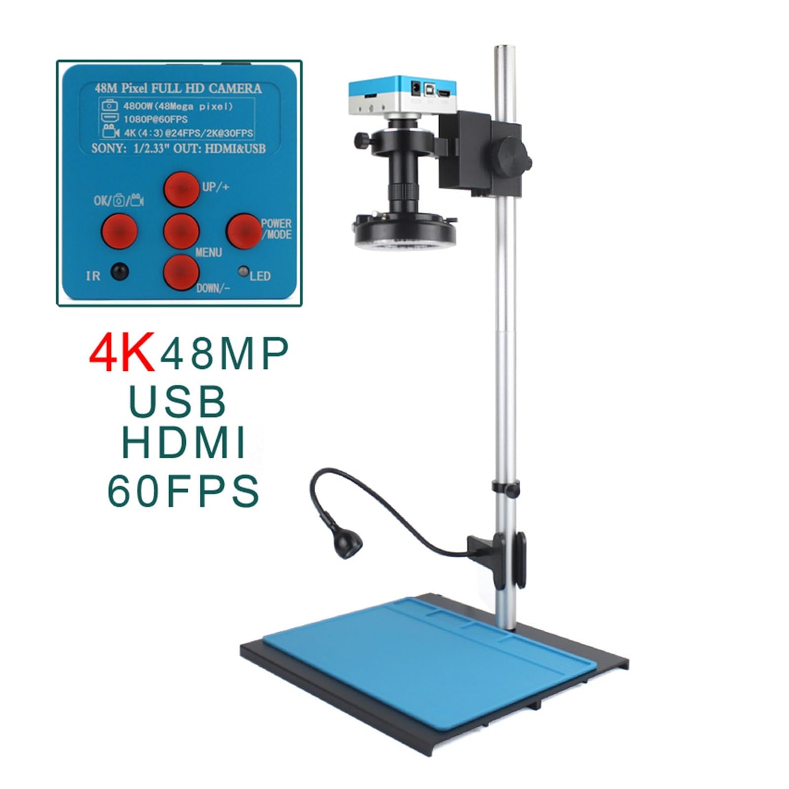 Microscopio video USB HDM/I da 48 MP 4K 1080P con obiettivo C-mount, zoom 10-130X, distanza di lavoro ultra elevata for riparazione e saldatura del telefono