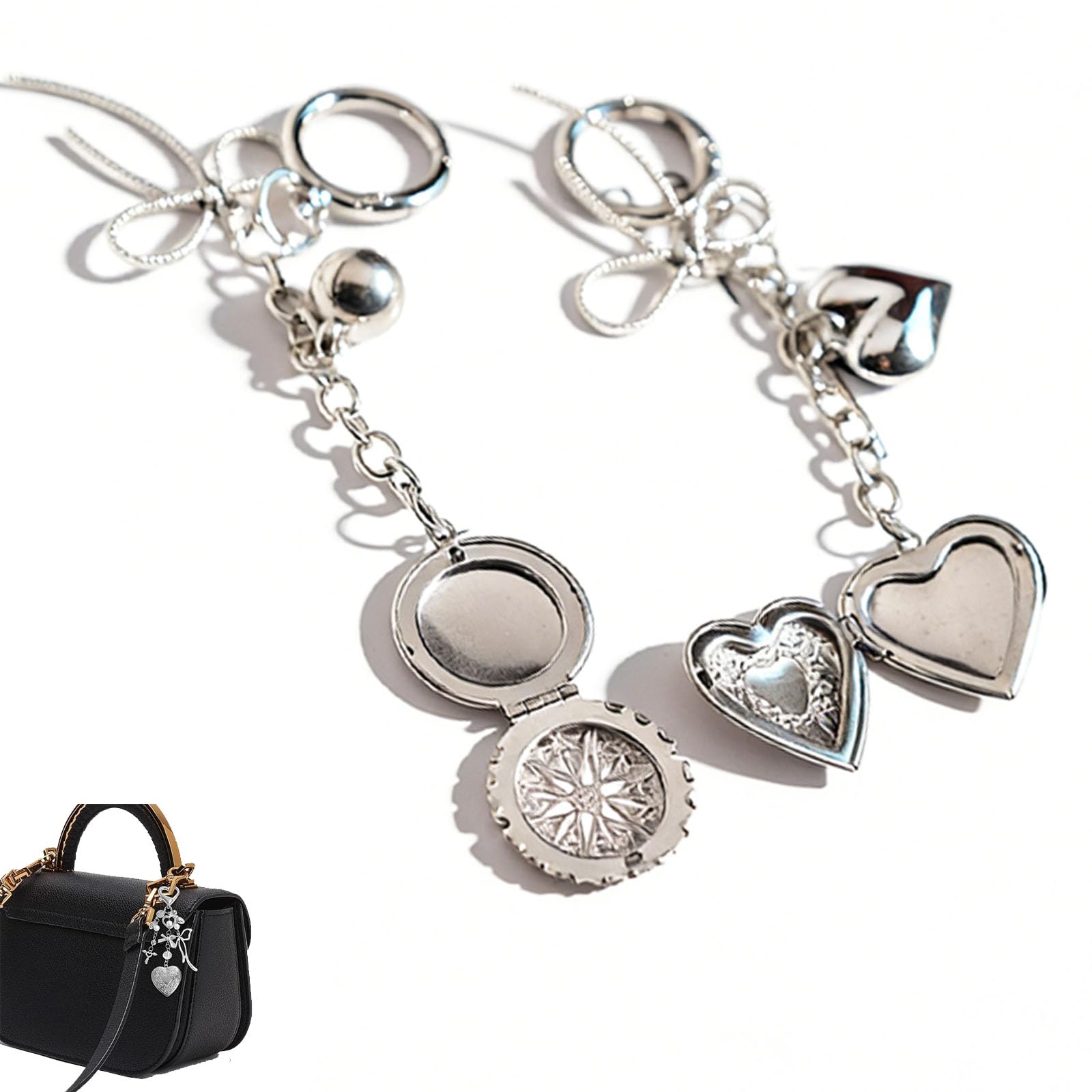 2 PCS Locket Keyring, Heart Locket, Bag Charm, Bag Charms for Womens handbag, Small Box Keychain Decorations for Daily Use, For Gift Giving Occasions and Personal Collections