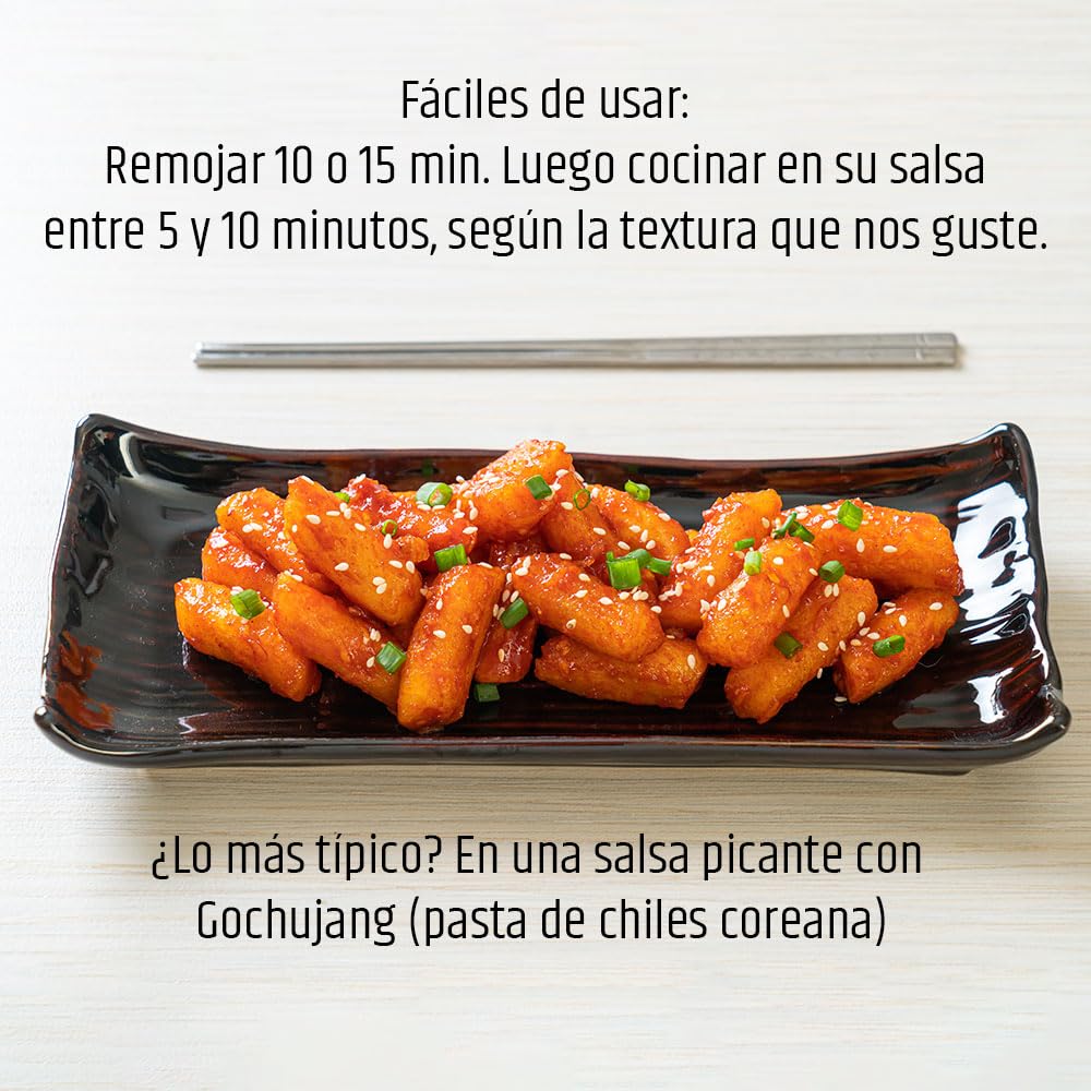 Tteokbokki coreano pasta de arroz gruesa 600 g sin gluten en 3 bolsas de 200 g ideal para salsas picantes y recetas asiáticas