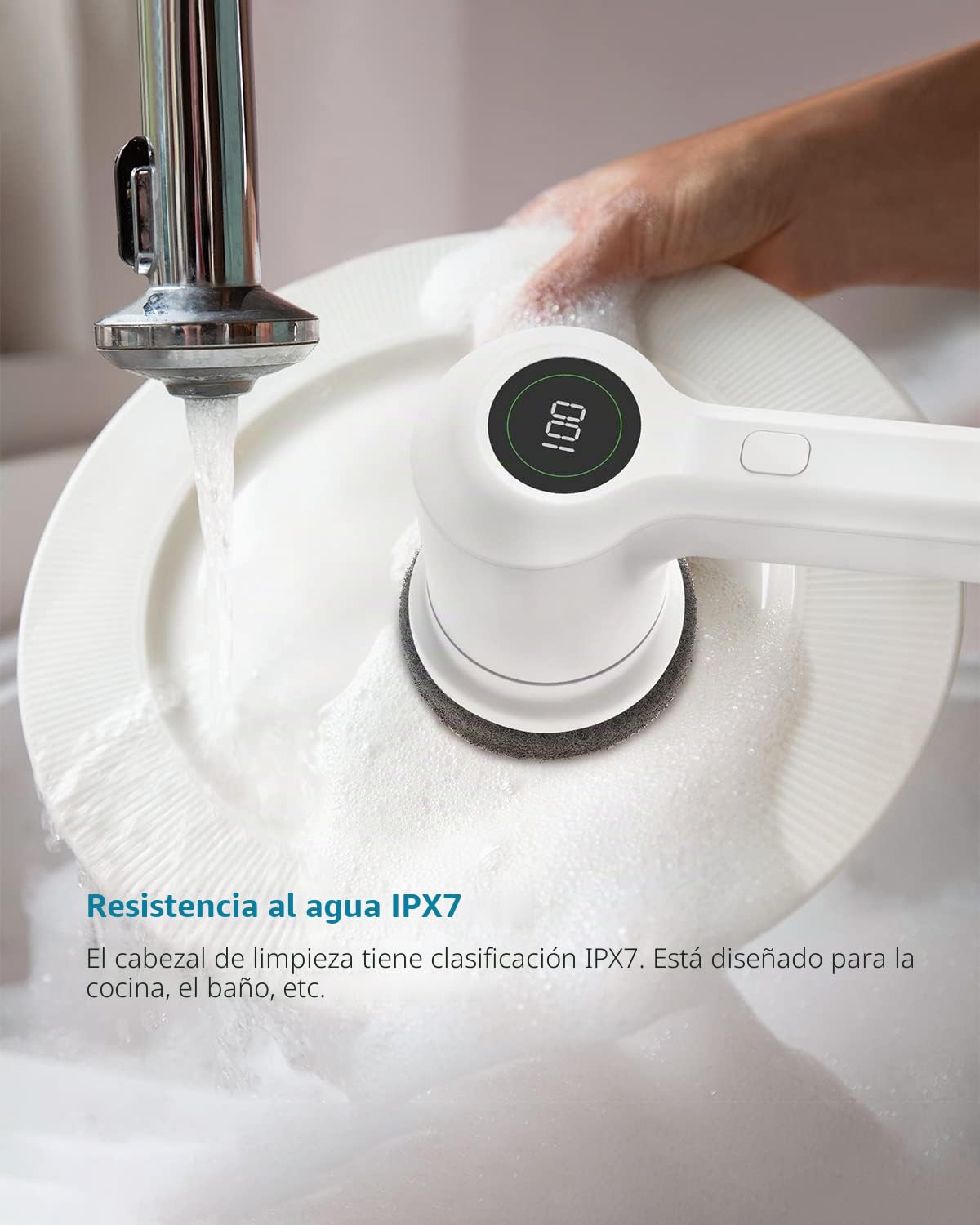 TILSWALL M4 Cepillo Limpieza Eléctrico, Cepillo Turbo Limpieza con Cabezales Reemplazables, 2 Velocidades de Rotación y 5 Cabezales Intercambiables, con Pantalla LED para Baño, Cocina, Azulejo