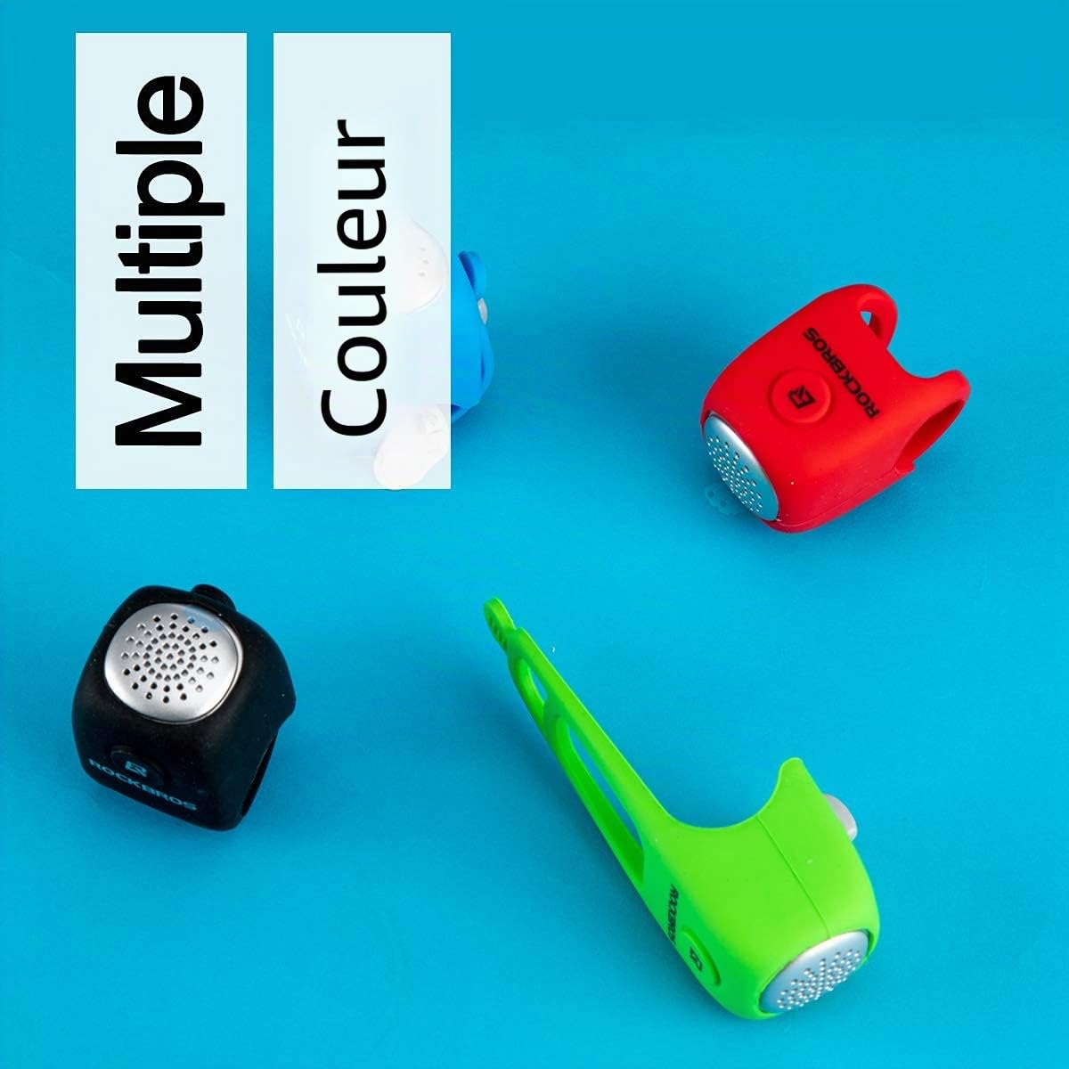 ROCKBROS Sonnettes Électrique Vélo, Klaxon Vélo Électronique, Mini Avertisseur Sonore Cloche E-Bell Étanche Bell 80dB, Universelle Fixation Élastique en Silicone Noir Rouge Bleu