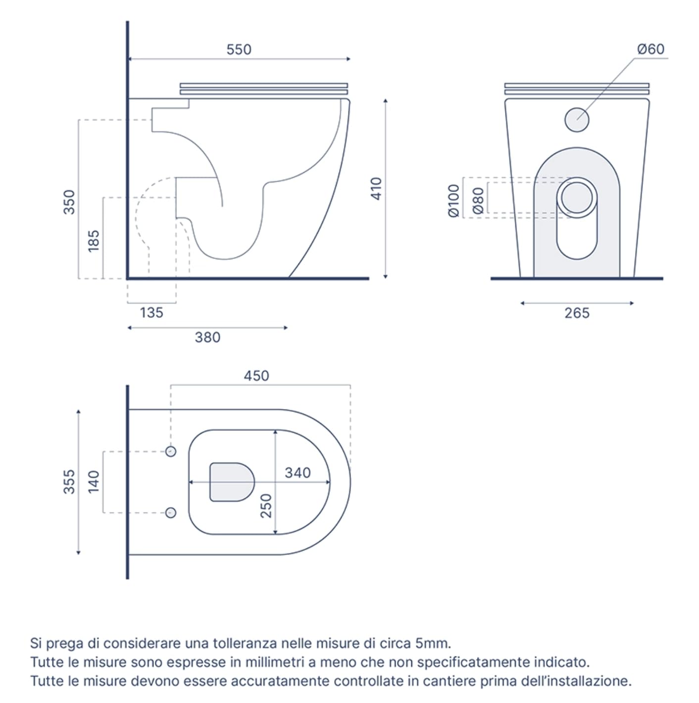 Sanitari filo muro in ceramica vaso + bidet + sedile soft close FELCE