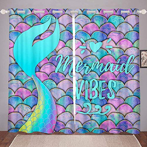 Cortina de sirena para niños, escamas de pescado, cortina de oscurecimiento de arco iris,...
