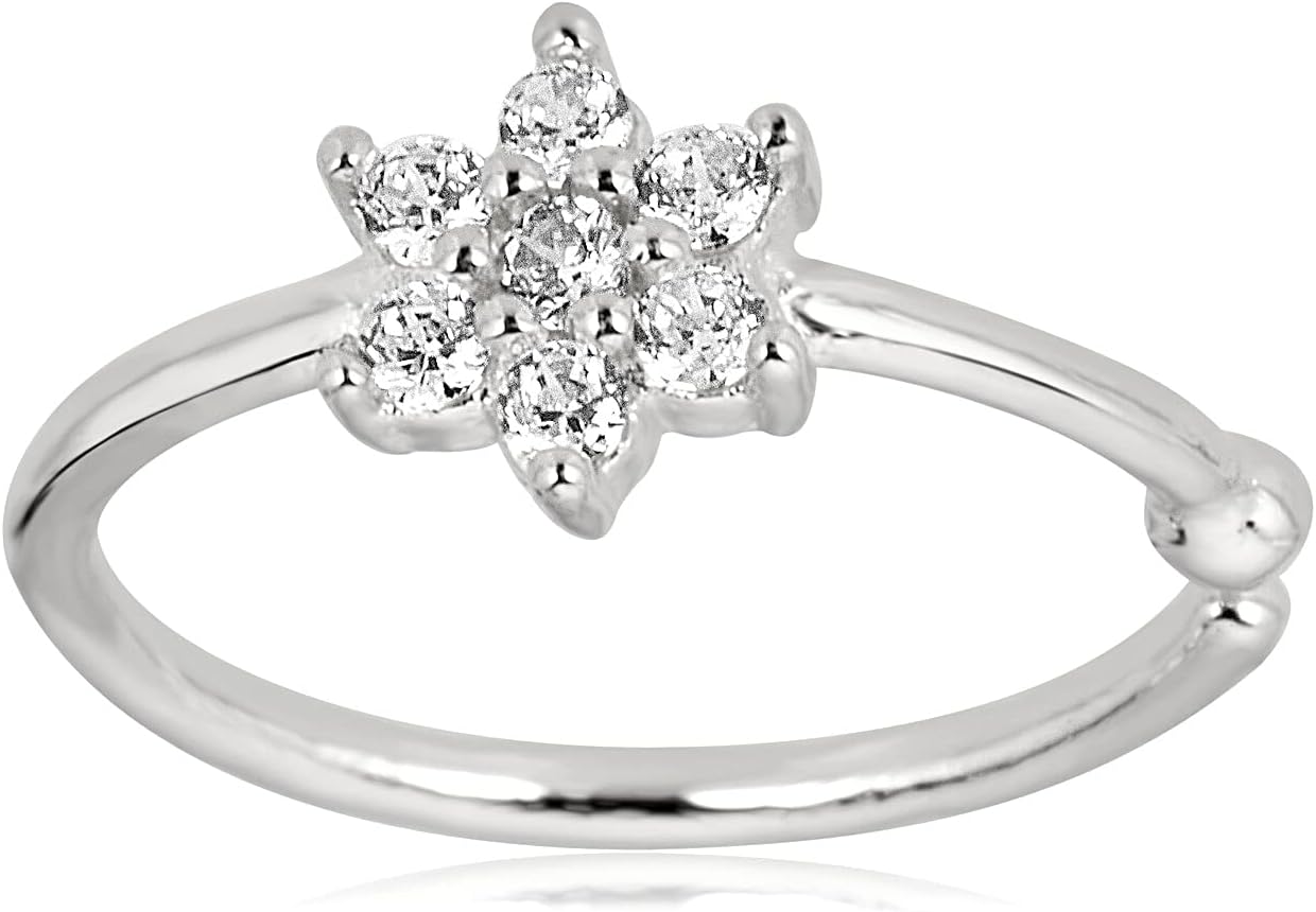 AVORA 14K Gold Simulated Diamond CZ Flower Nose Ring Body Jewelry (20 Gauge)