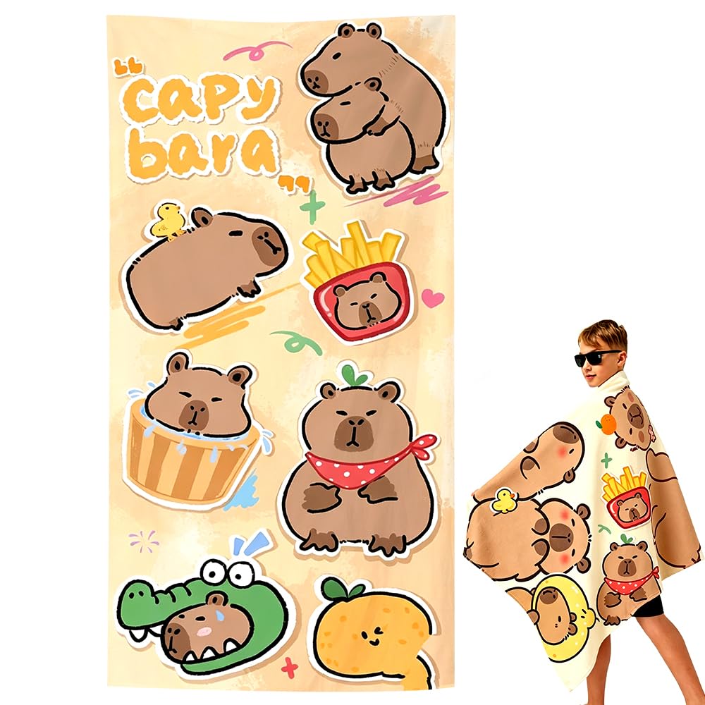 Capybara Beach Towel, Capybara Microfiber Bath Towels Quick Dry Towel Lightweight Printed Beachs Towels Pooltowel Swimmingtowel Softtowels for Beach, Camping, Pool, Yoga,Outdoor(80*160CM)