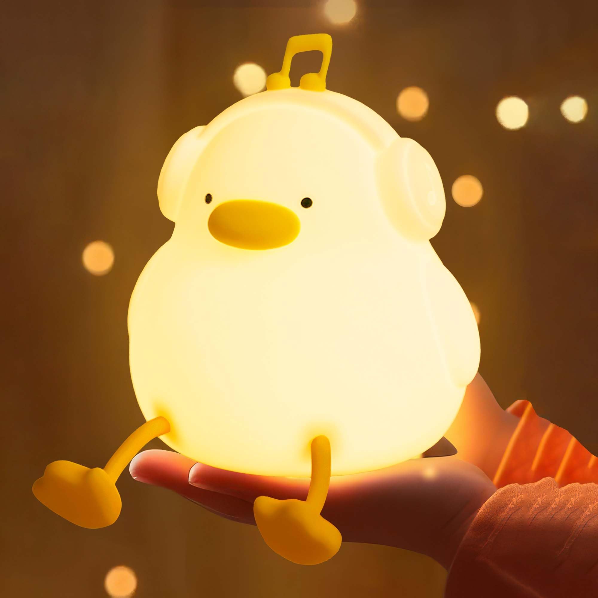 Luz nocturna de pato, luz nocturna de silicona blanda para guardería de bebé con temporizador de 30 minutos, bonita lámpara de cabecera recargable con control táctil para dormitorios de