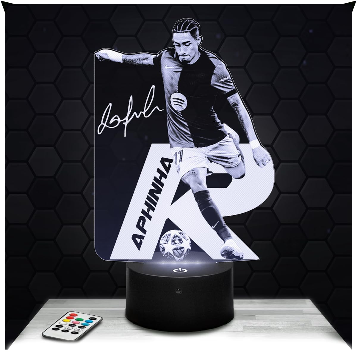 Lampephoto.fr - 3D Lamp Raphinha Barcelona International Brazilian Footballer, Touch Led Football Night Light, 3D Hologram Effect, Football Gift Idea Christmas Birthday Boy or Girl