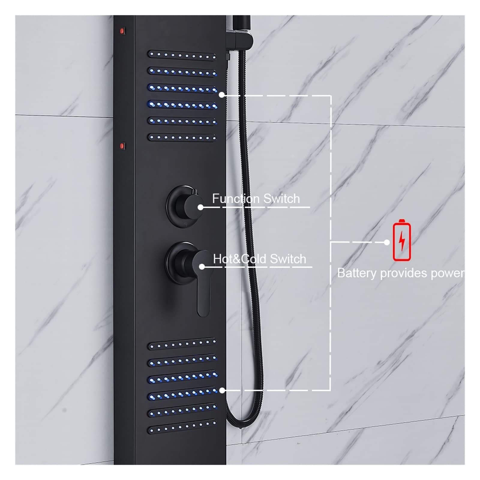 Set di rubinetti for doccia a pioggia a cascata con pannello doccia a LED nero opaco Set di rubinetti for doccia a getto di massaggio SPA Colonna for miscelatore a doppia maniglia Torre(6004 Matte Bla