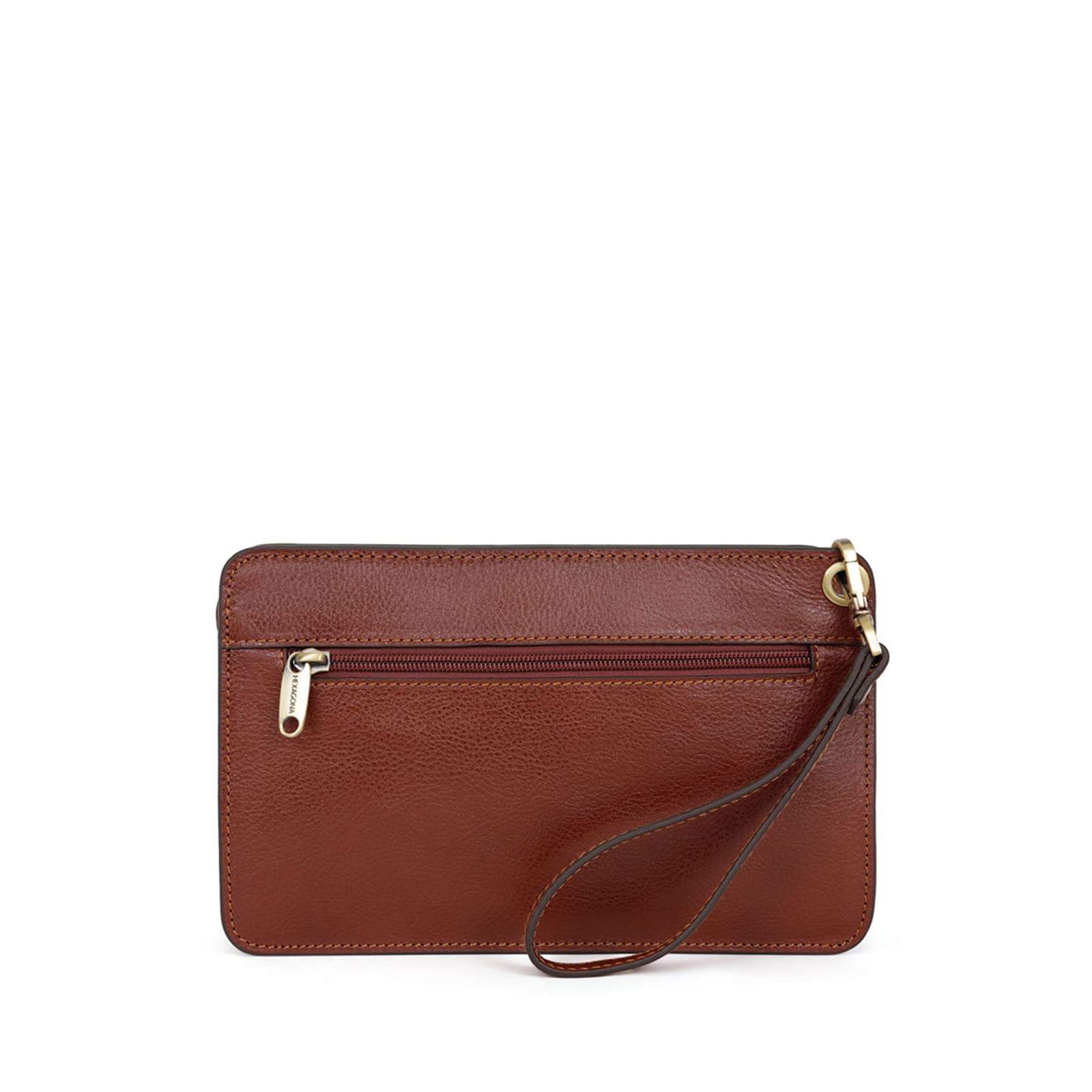 Hexagona - Pochette dragonne - Compatible téléphone portable - Pour Homme - Collection République - Marron - En cuir de vachette végétal collet