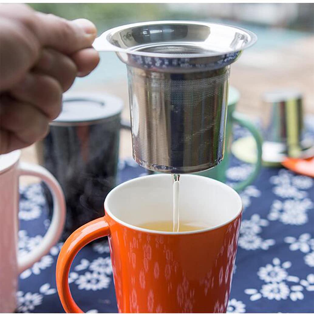 Mughe di tè in Porcellana con Infusore E Coperchio, con Filtro, Tazza di tè a Foglie Sciolte Produttrice di tè/caffè/Latte/Donne/Ufficio, Microonde E Lavastoviglie Black