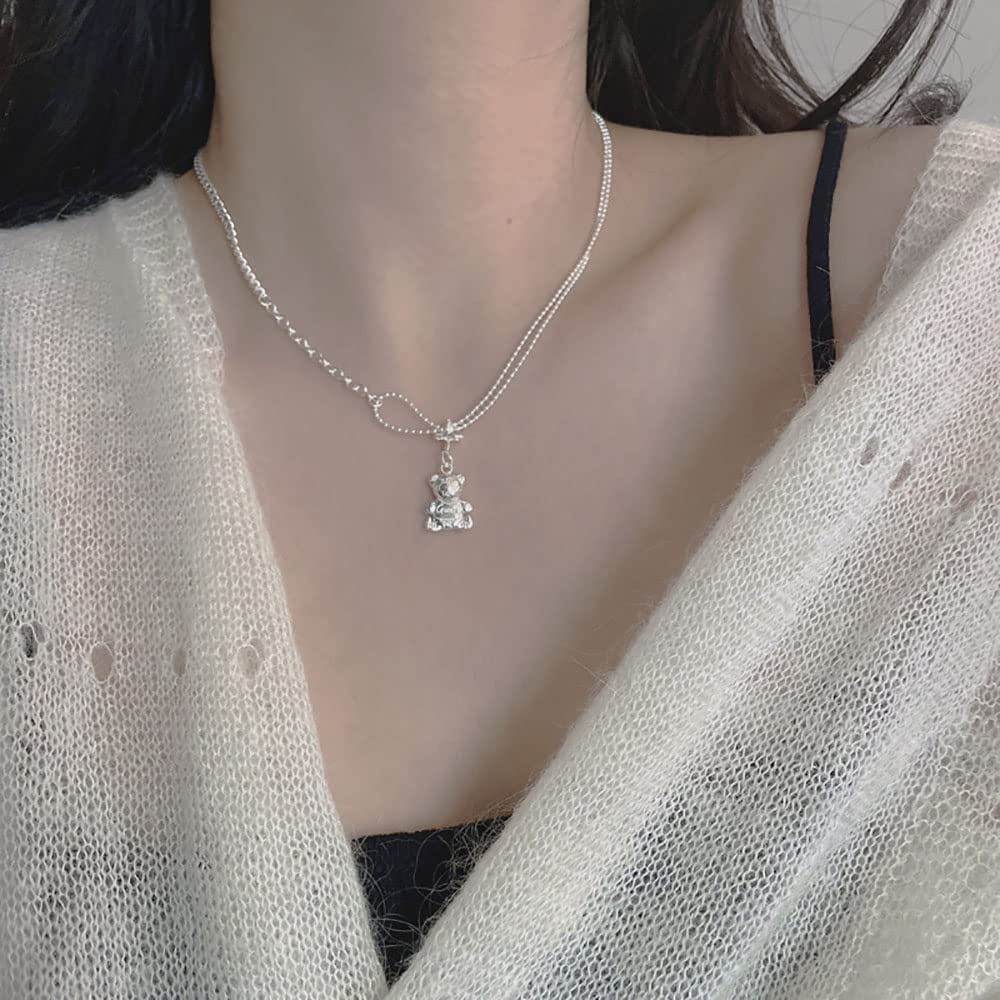 Sterling Silver Baby Bear Wisiant Naszyjnik Dziewczyna biżuteria na prezenty dla kobiet