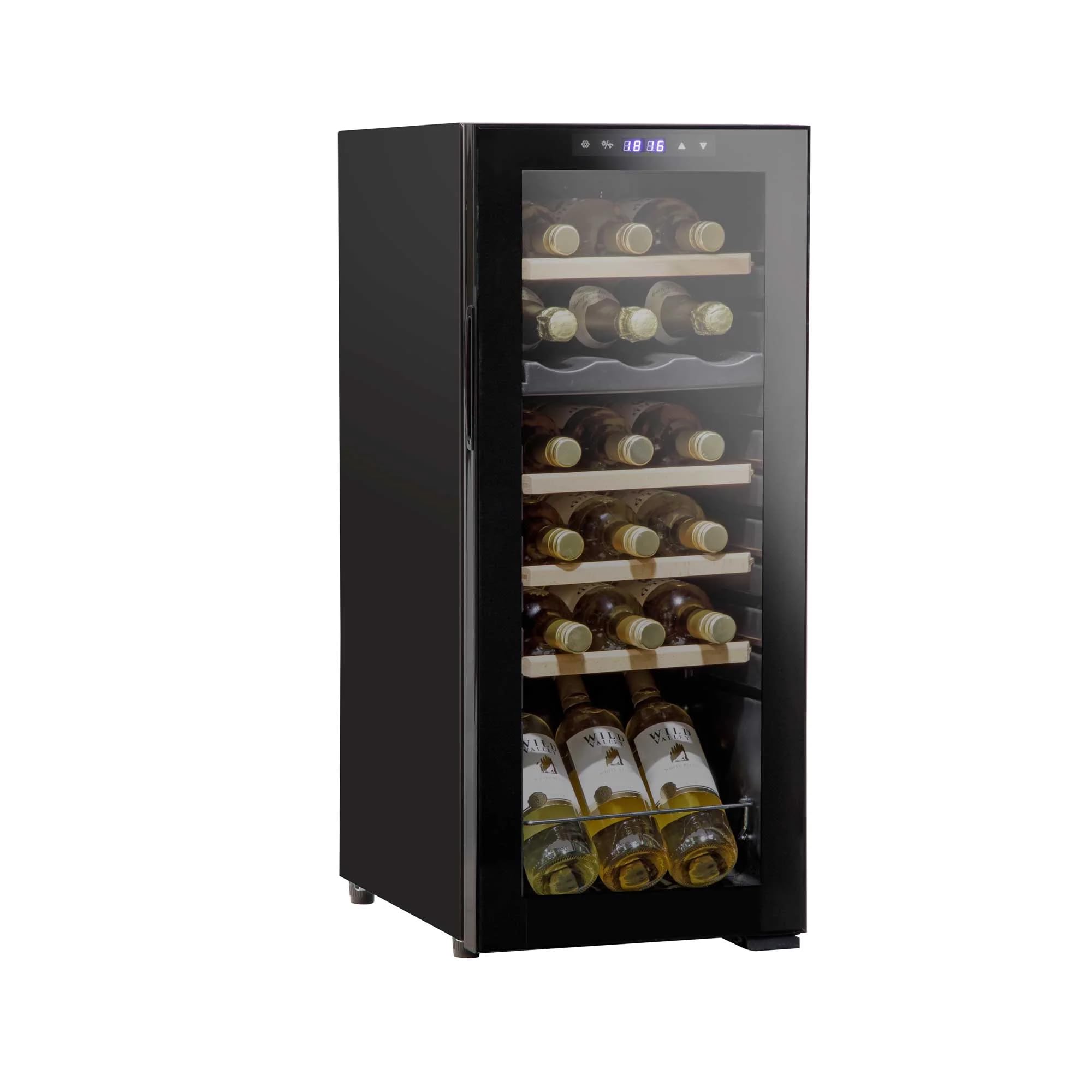 Dellonda Baridi 18 Bottle Dual Zone Wine Cooler, Fridge with Digital Touch Screen Controls, Wooden Shelves & LED Light, Black - DH89
