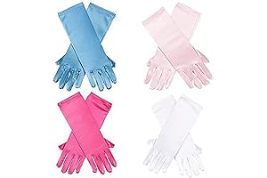 Girls Satin Dress Up Gloves for Princess Costumes and Weddings (4 Pairs, Ages 3-8)