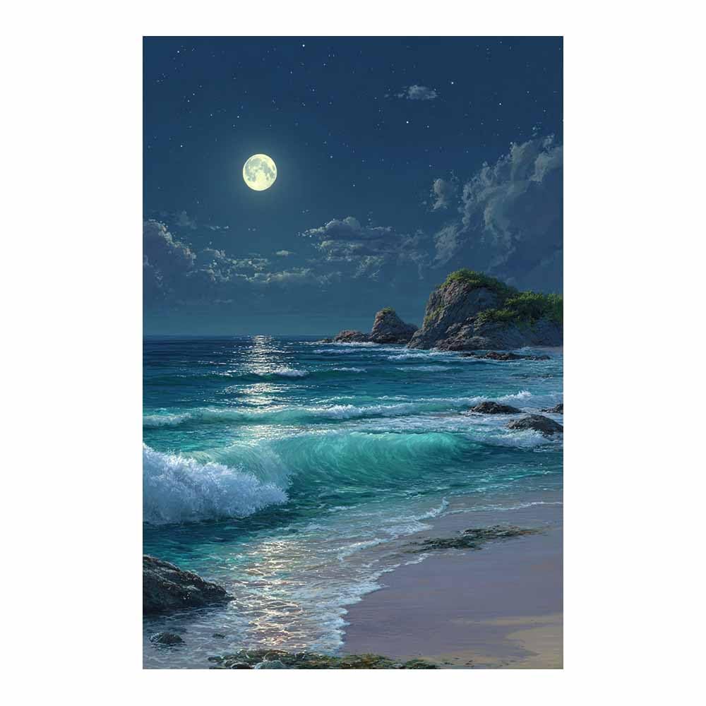 HOQIU Natural scenery wall art Moonlit Beaches es Wavess decorative painting, wall art, for Living Room Bathroom Bedroom Kitchen Decoration.(Multicolor)-70x100cm Unframed