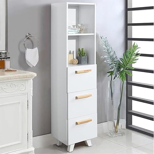 Miniatura 1 de JIEJIEGAO Armario alto independiente, gabinete de piso delgado de madera, almacenamiento de MDF de calidad con estante y 3 cajones para sala de