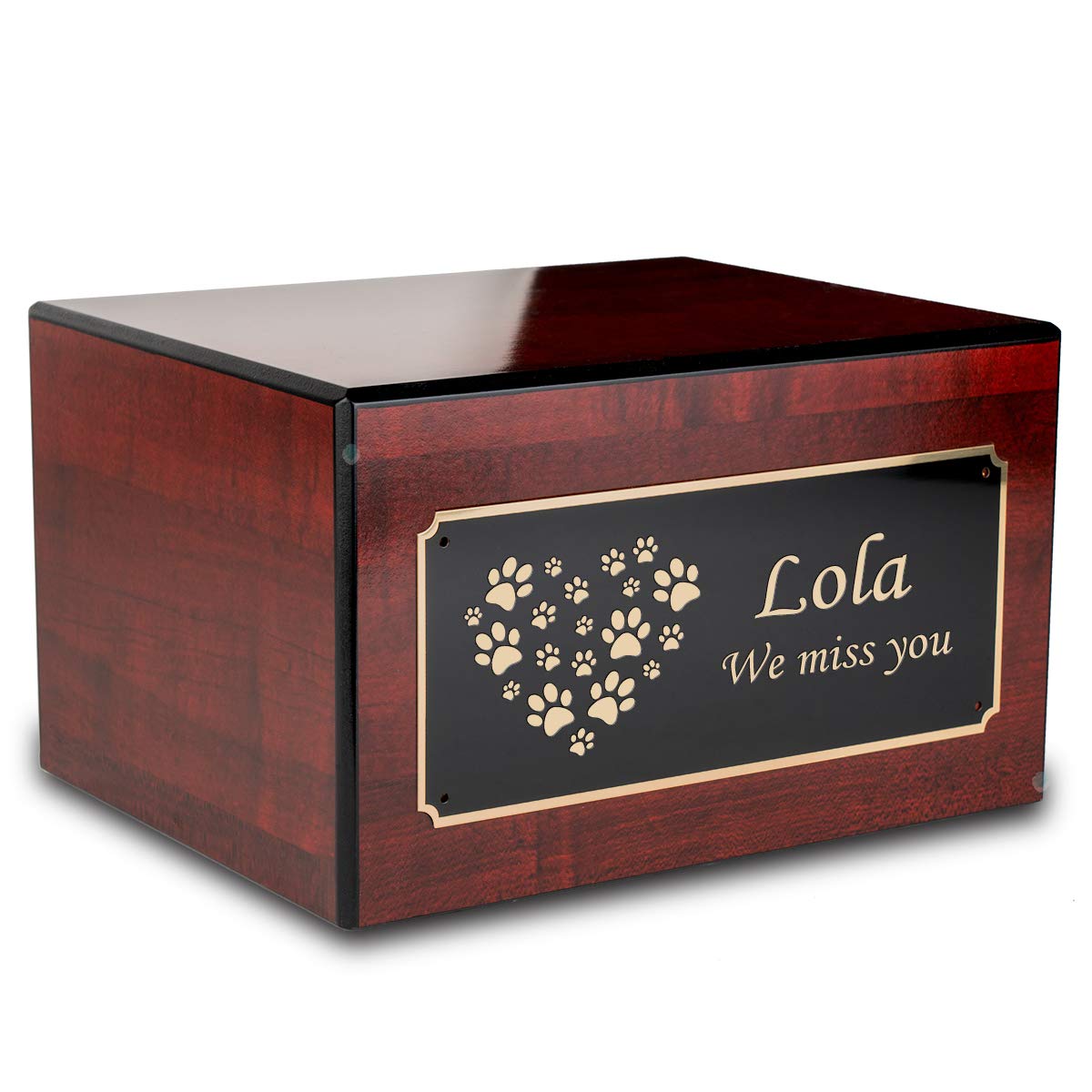 GetUrns Custom Engraved Heritage Cherry Large Pet Cremation Wood Urn Memorial Box for Ashes (Heart Paws)