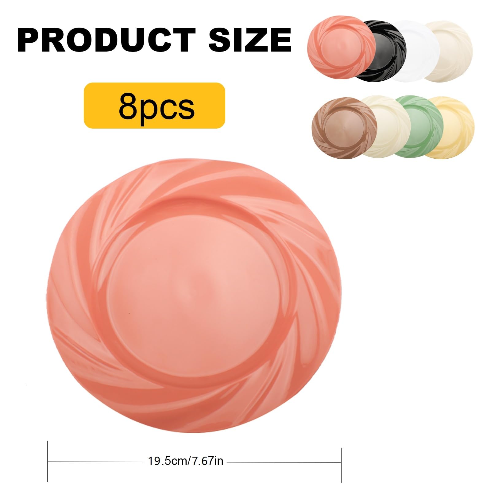 Set di 8 Piatti in Plastica Riutilizzabili Piatti da Dessert Piatti per Pasta 19,5 x 1,5cm Set di Piatti per Tagliatelle, Insalate, Bistecche