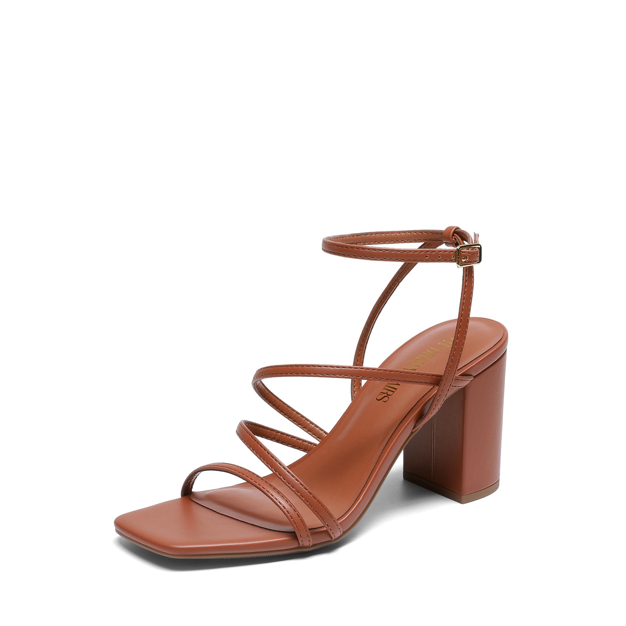 Women's Heels Chunky Block Strappy Square Open Toe Ankle Buckle Heeled Sandals Wedding Party Dress Shoes Indie