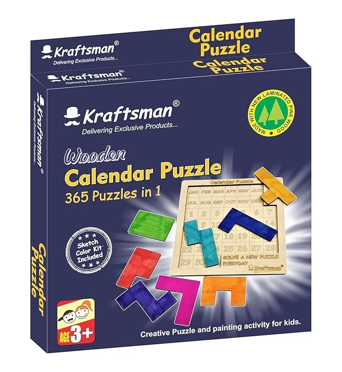 Image of Braintastic Wooden Jigsaw Puzzle Travel Board Game Learning & Creative Educational Intelligence Brain Games Sorting Puzzle Toys for Kids (Calendar Puzzle-PO1)