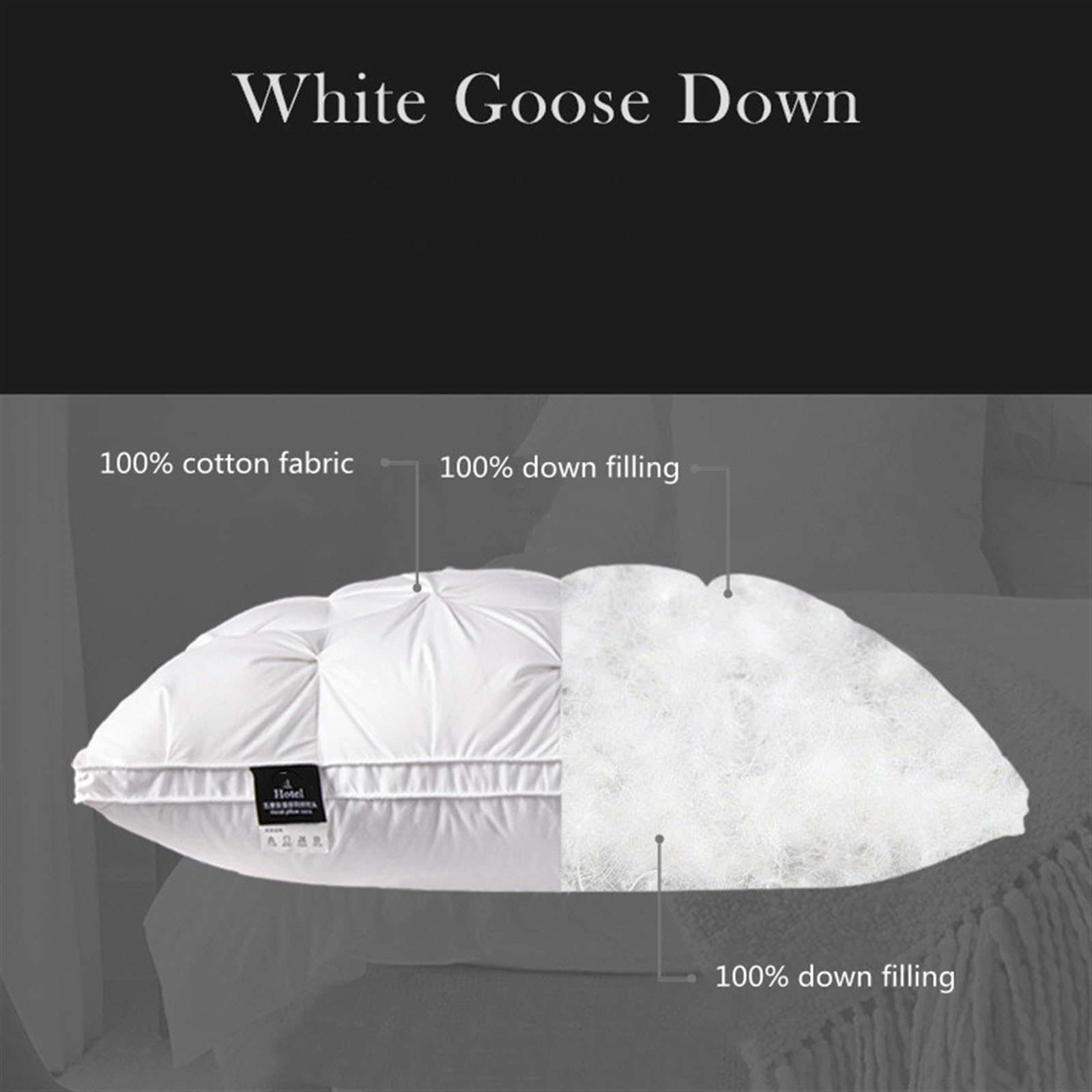 2 almohadas cómodas de plumón de algodón con núcleo de plumón de ganso blanco, núcleo de almohada cervical (almohada alta 1 unidad)