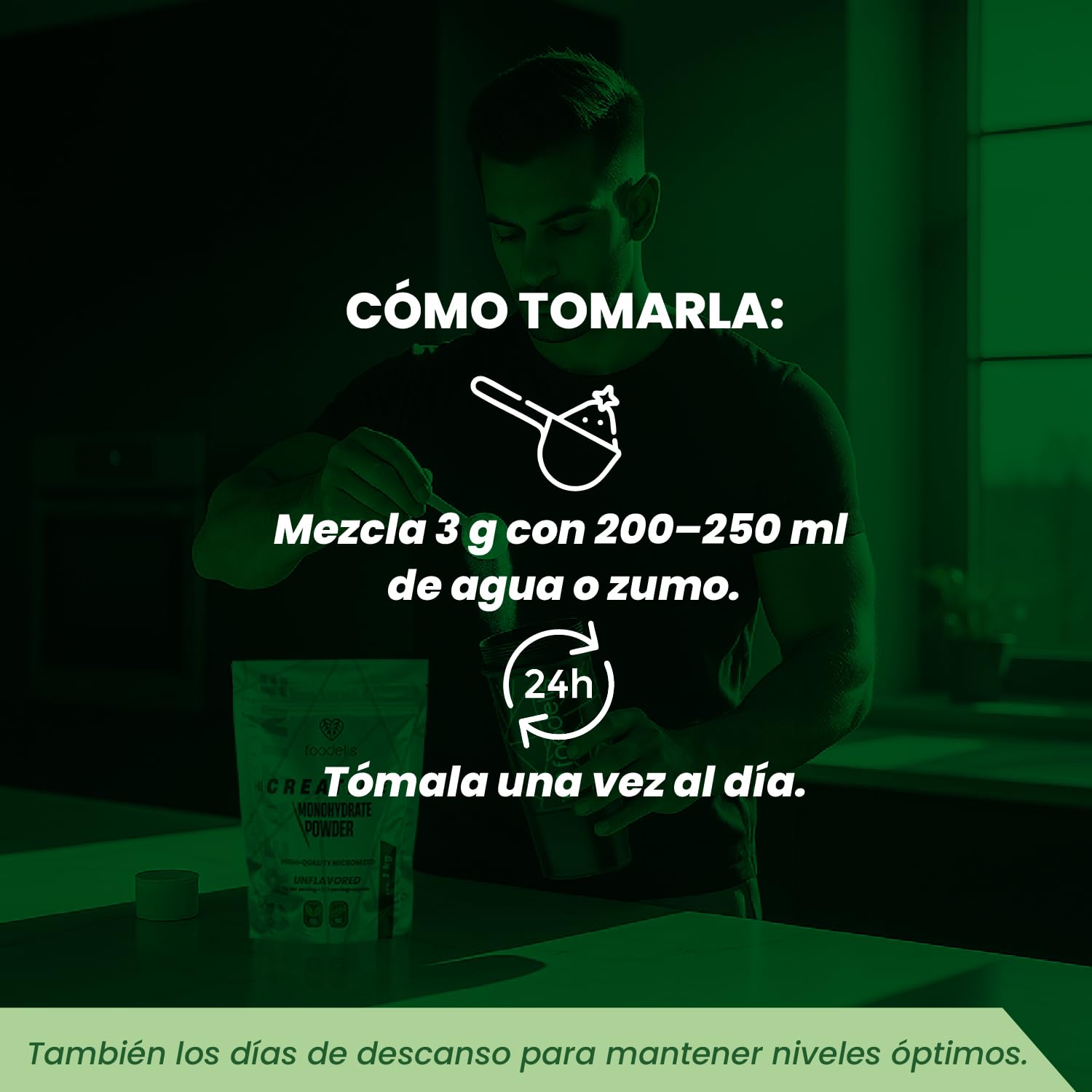 Foodelis Creatina Monohidratada en Polvo 1 kg / 333 Dosis - 100% Creatina Monohidrato Micronizada - Sin Sabor - Pura y Sin Aditivos - No-GMO - Alta Solubilidad - Incluye Dosificador