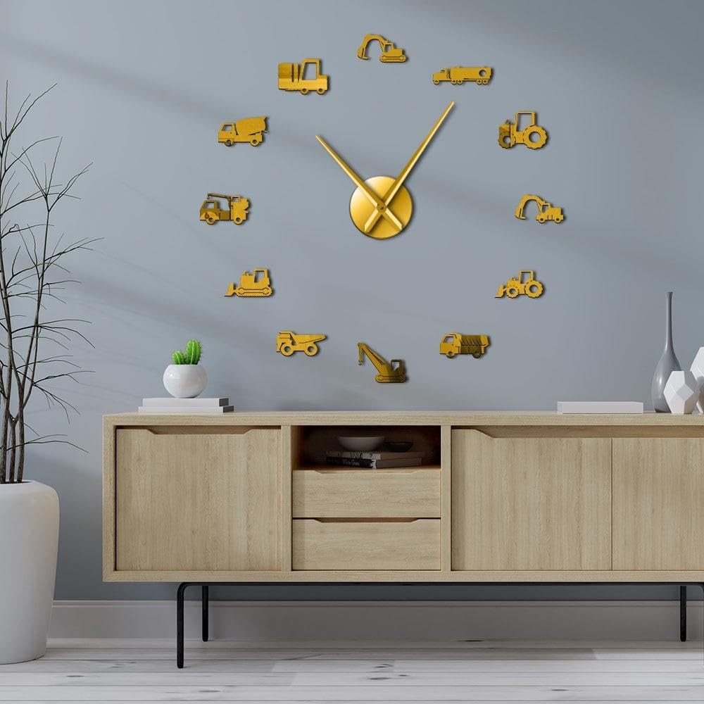 Horloge murale géante pelleteuse dorée 119,4 cm pour habiller un grand mur vide