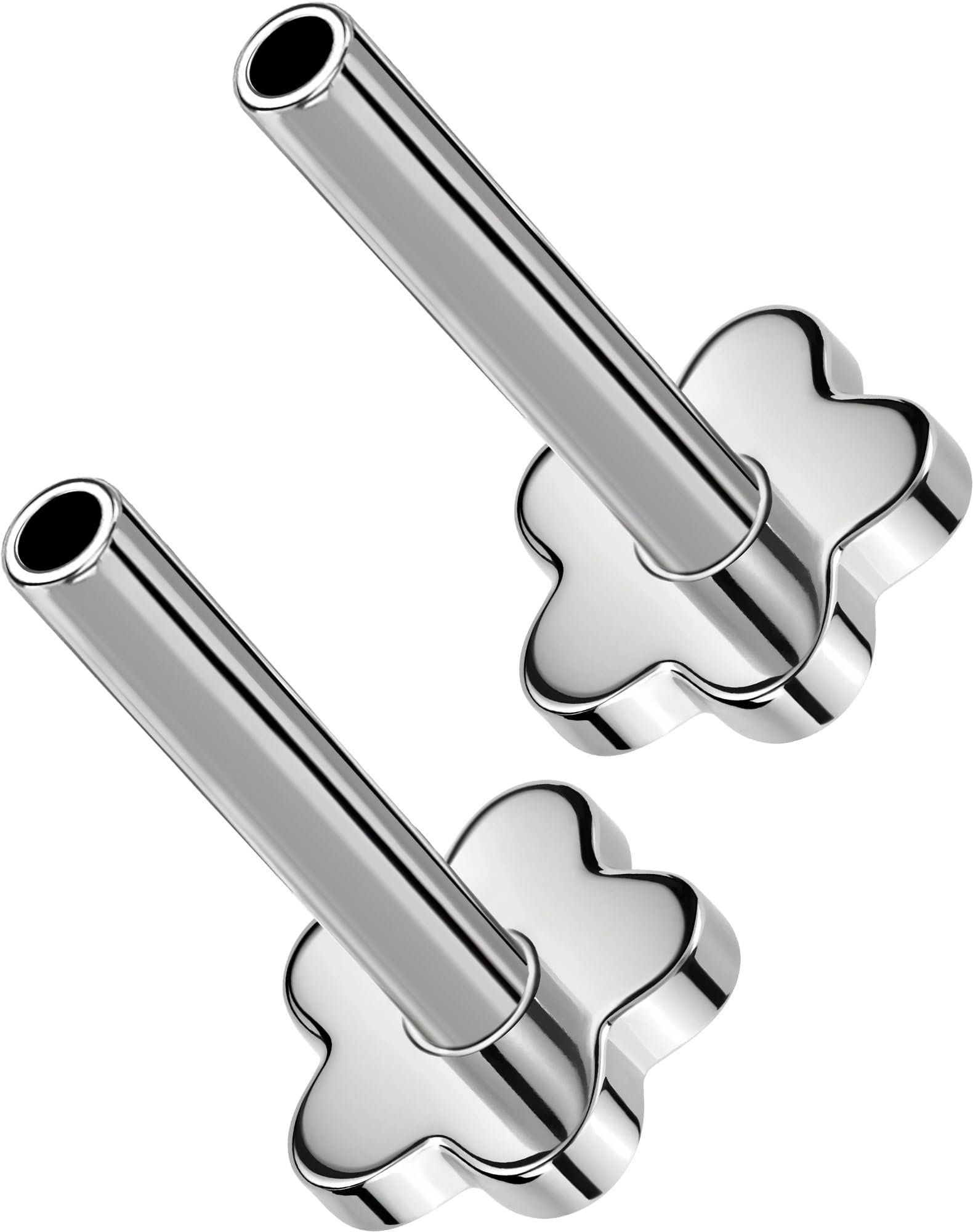 G23 Titanium Flat Back Post (Post Only), Threadless Push Pin &amp; Internally Threaded, 16G/18G/20G, 4.5-14mm, Silver/Gold/Black, Round/Heart/Star/Flower Base for Nose, Helix, Tragus