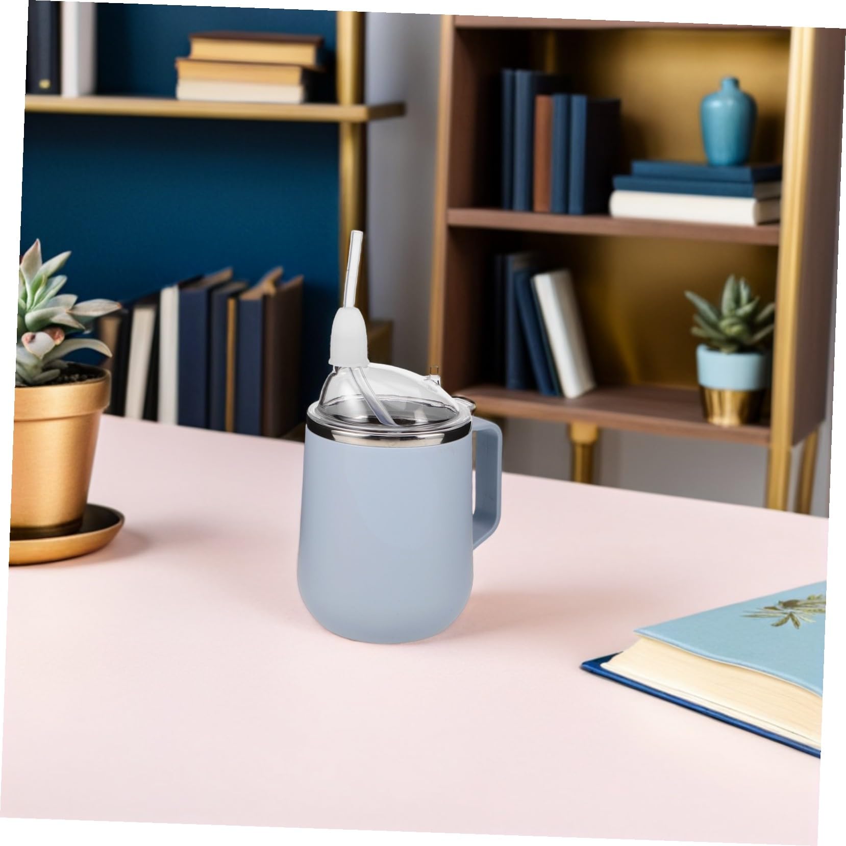 Taza Antidesbordamiento para Adultos Mayores con Pajita y Asas Vaso de Acero Inoxidable para Pacientes Encamados Copa de Agua Segura para Personas con Dificultades de Deglución