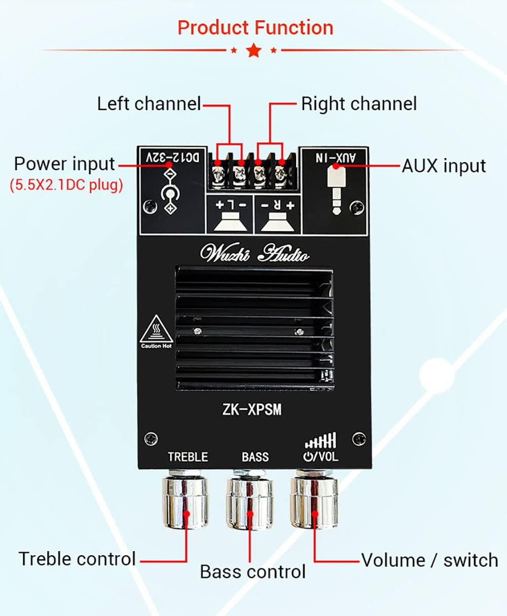 WANGCL ZK-XPSM 150W + 150W TDA7498E Audio-Leistungsverstärker Equalizer BT 5.0 Stereo Subwoofer HiFi Klasse D Digital Musik Heimkino AUX Verstärker
