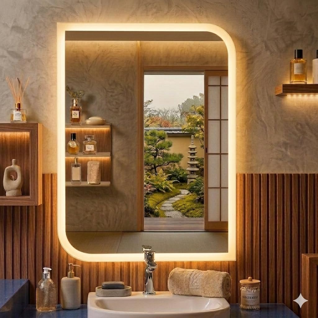 LED Mirror for Bathroom 18 x 24 Inch Rectangle Vertical Wall Mounted Mirror with 3 Color LED Light | Warm, White & Warm White | Dimmable Vanity Mirror for Bedroom, Dressing & Bathroom-image-46