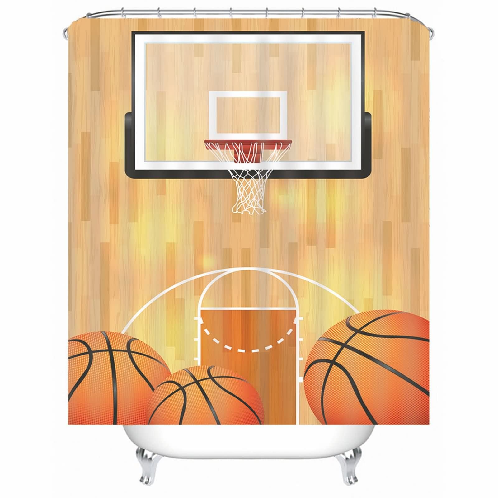 EHOMERY Waterproof Shower Curtain Extra Long Fabric Shower Curtains And Bath Rug Basketball Court Waterproof Shower Curtain Abstract Cloth Waterproof Shower Curtain Polyester Brown, 90X180Cm
