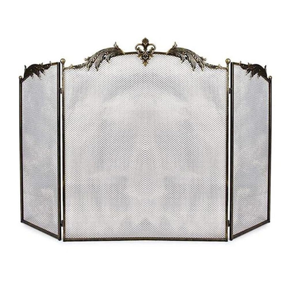fireplace cover Minimalist Retro Three - Fold Home Fireplace Screen Fireproof and Anti Scald Partition Net