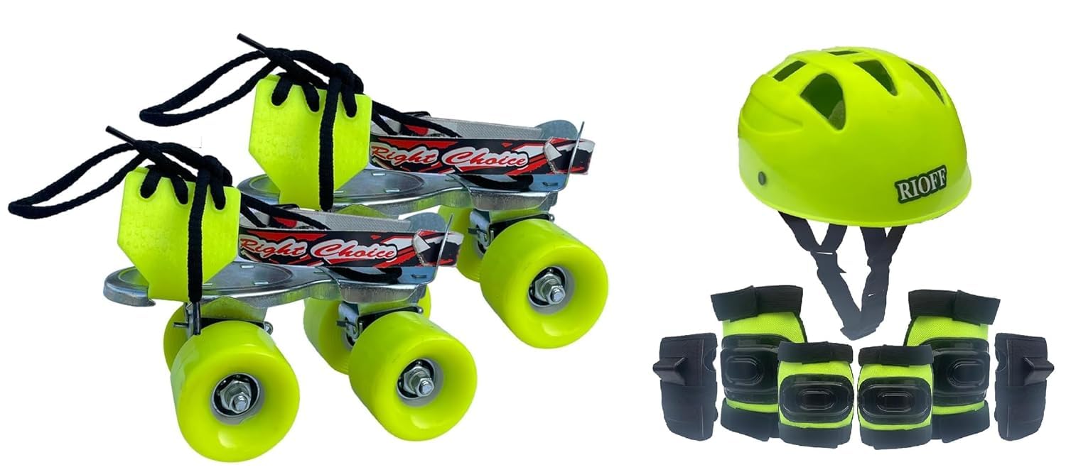 Rioff® Roller Skates Combo (Skates + Helmet + Gloves + Knee Guards & Elbow Guards) - for Age 6 to 9 Years | Academy & School Level Skating (Green) (B0CKMNF513) Amazon Price History, Amazon Price Tracker
