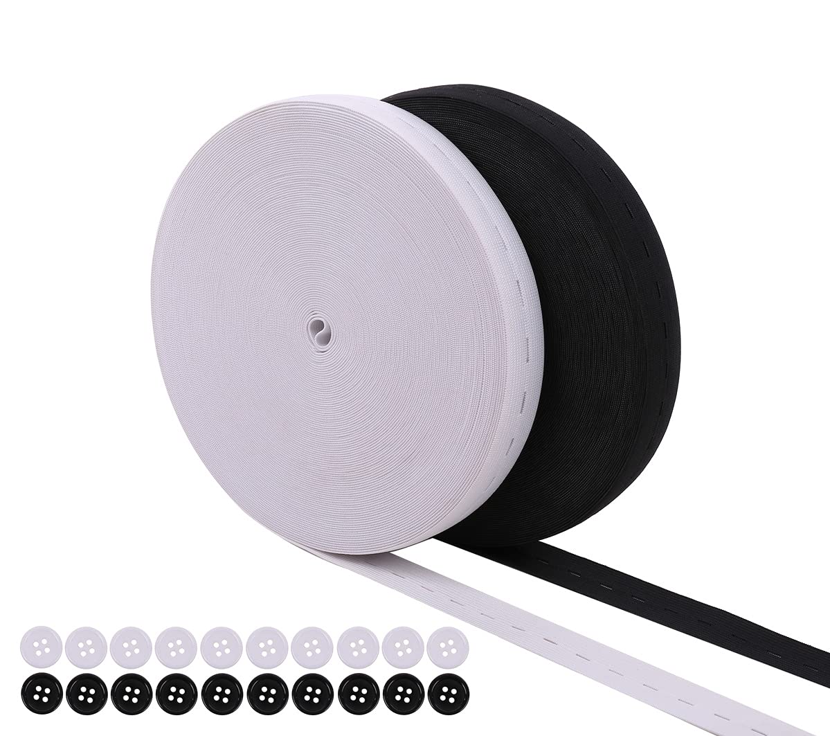Amazon | サイズ 調整 用 ボタンホールゴム 25mm 40m 白 黒 2色セット