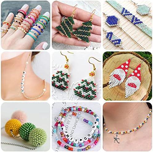 HONGTEYA 35000 Pcs Glass Seed Beads, 48 Colors Seed Beads for Jewellery Making Kit with Letter Beads 0.5mm Elastic String, for DIY Bracelets Necklaces Jewellery Making Kit (2mm)
