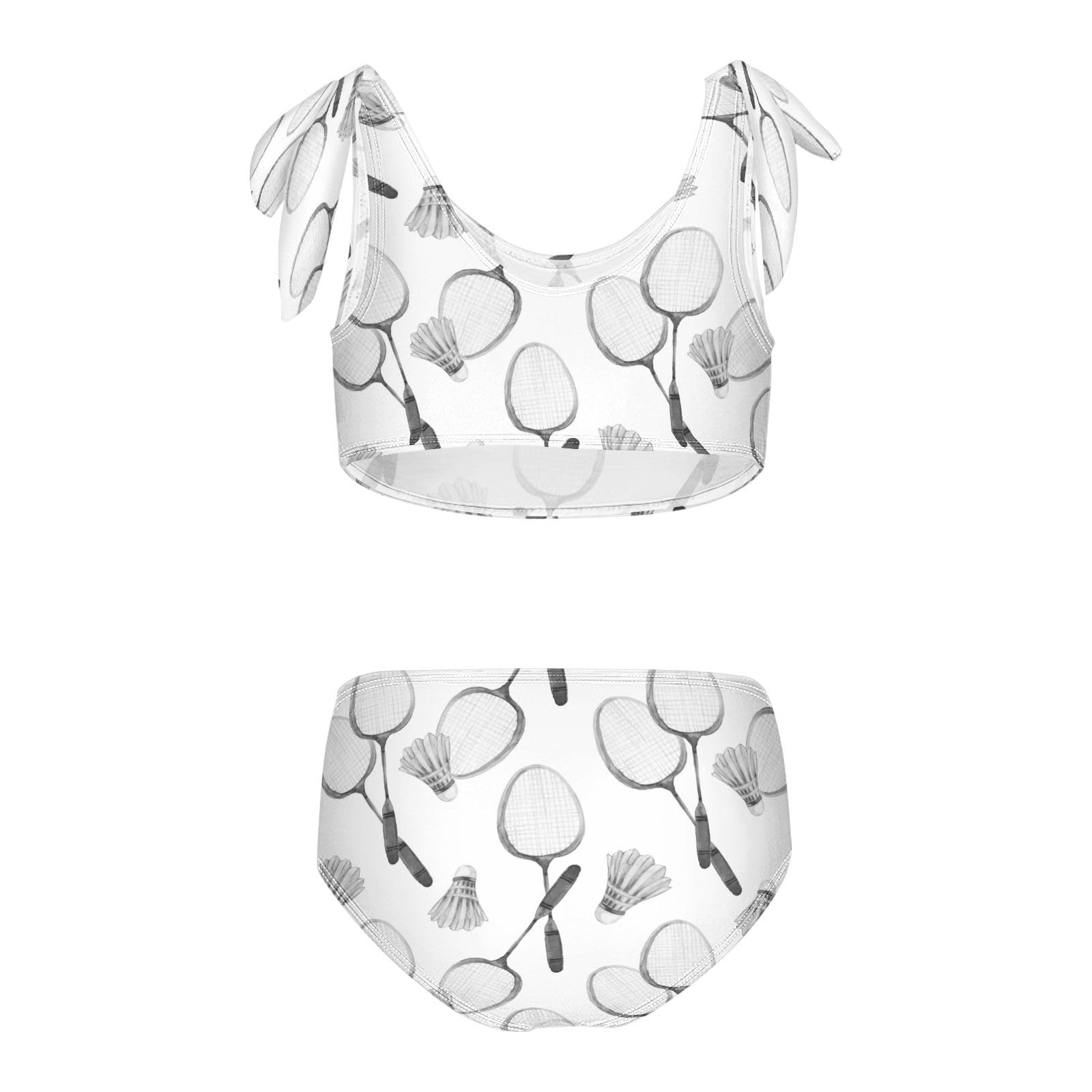 Black Badminton Balls Girls Swimsuits 2 Piece Swimwear Bikini Set Beach Bathing Suit for Summer Girl Kids 4T