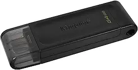 Pen Drive Kingston USB-C portátil e leve DataTraveler 70 64 GB com USB 3.2 Geração 1 velocidades DT70/64 GB, preto