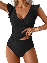 Tankini Swimsuit for Women Tummy Control Two Piece Bathing Suit Ruched Ruffle Swimwear Top with Bottom