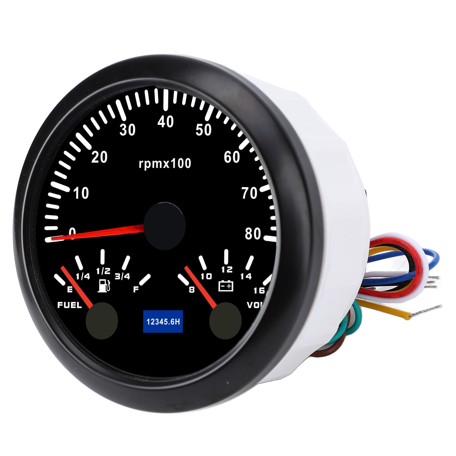 Keenso Obrotomierz 3 w 1 85 Mm, Wskaźnik Napięcia Poziomu Paliwa w Obr./min. 0 do 8000 Obr./min 8 do 16 V, 240 33 Omów z 7-kolorowym Podświetleniem, Samochodów (Czarna tarcza i czarna ramka CX8299B)