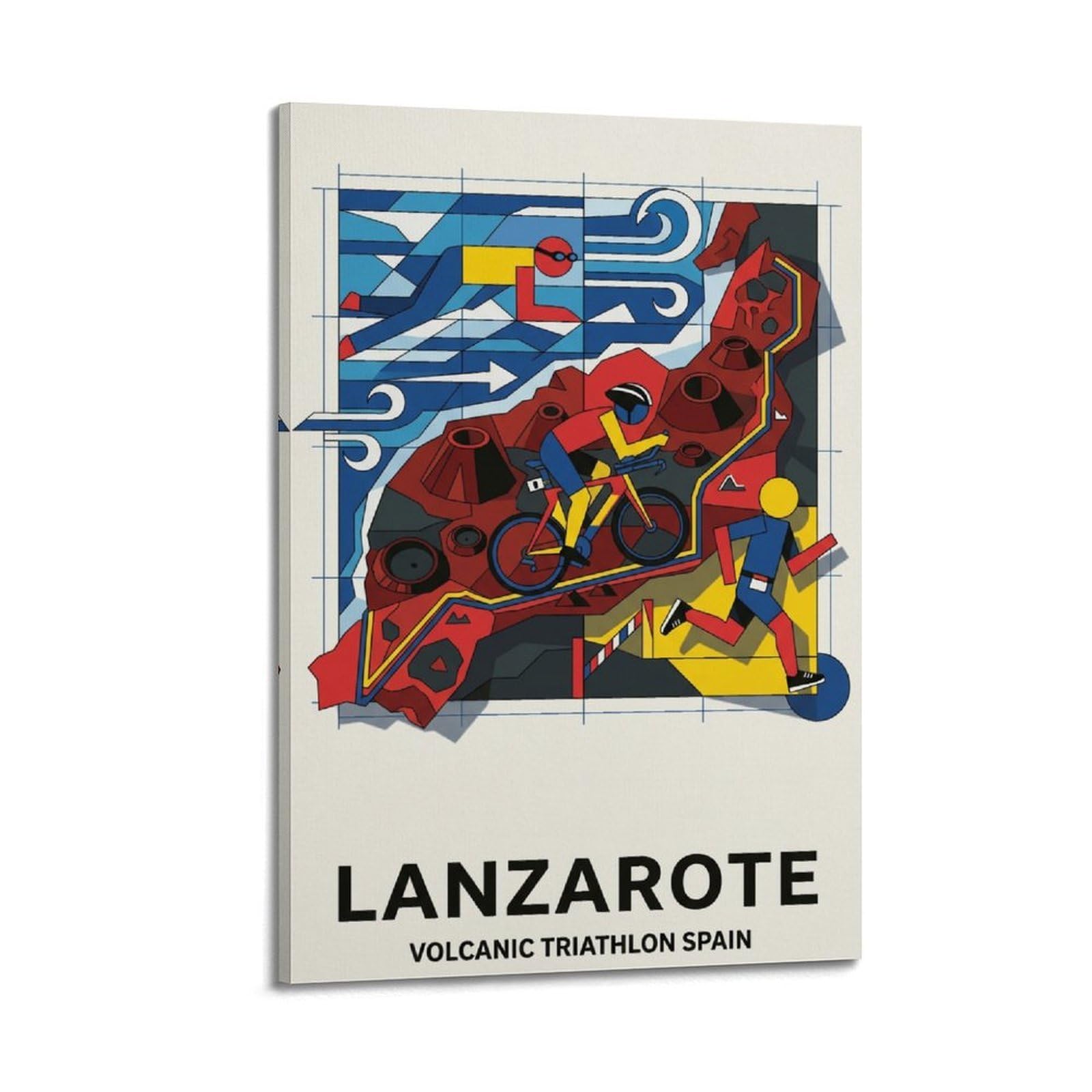 XKUGA Bauhaus Style Spain Lanzarote Volcanic Triathlon Poster Modern Decorative Canvas Prints - Ideal Wall Art for Family, Man Cave, Game Room, Boys & Girls Bedroom 20x30inch(50x75cm)