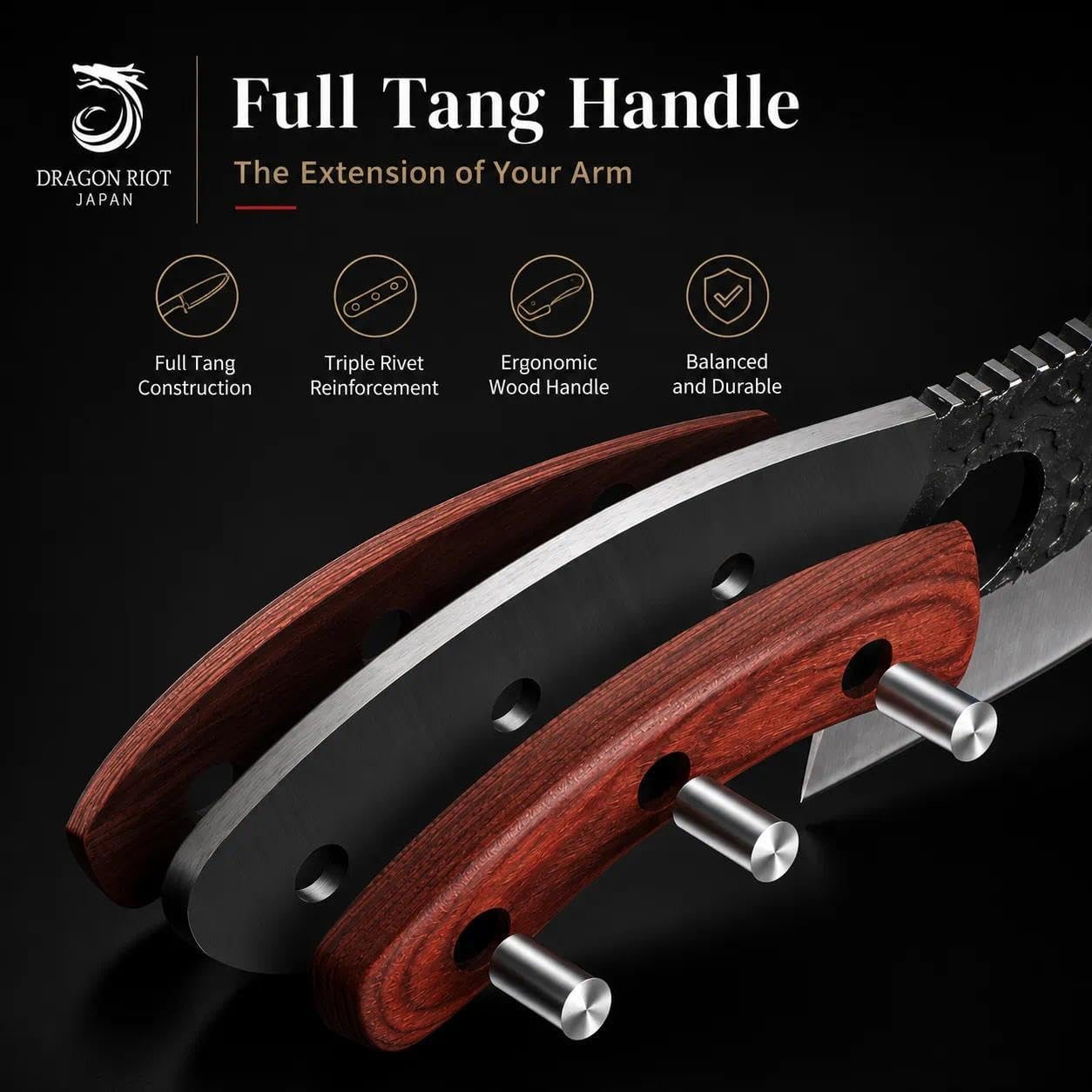 DRAGON RIOT Professional Butcher Knife Set for Meat Processing, 3Pcs High Carbon Steel Hand Forged Serbian Cleaver Chef Knife Set with Ergonomic Handles for Kitchen Outdoor Cooking — Amazon image 5