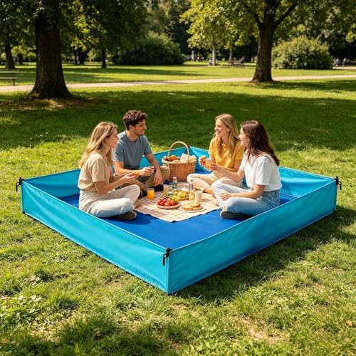 Couverture de plage imperméable et pliable grand format avec 4 piquets et sacs