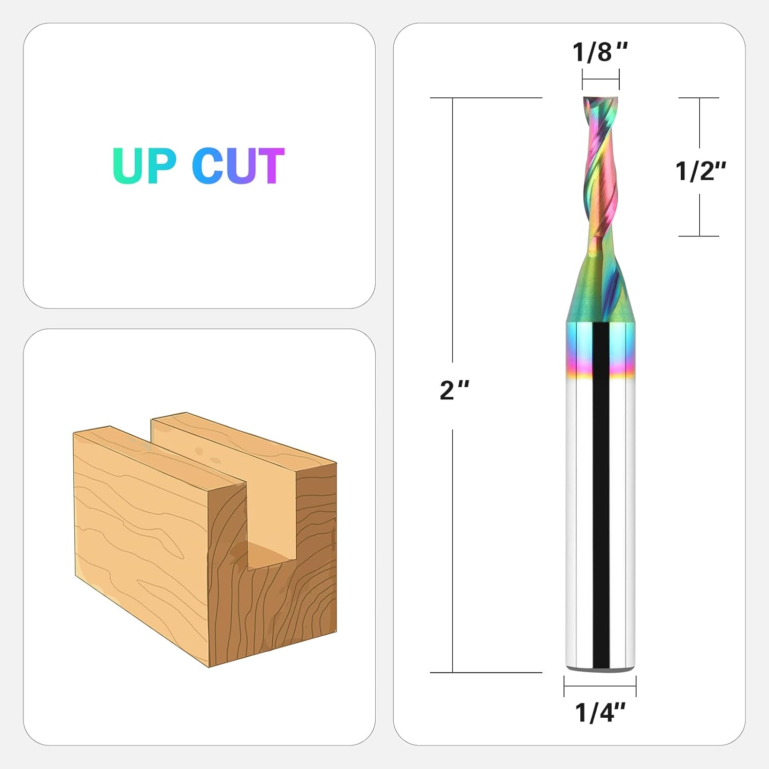 Upcut Spiral Router Bit 1/8" Cutting Diameter 1/4" Shank with Extra Long Life Coating, Carbide CNC Router Bits End Mill for Wood Mortises Carving Engraving