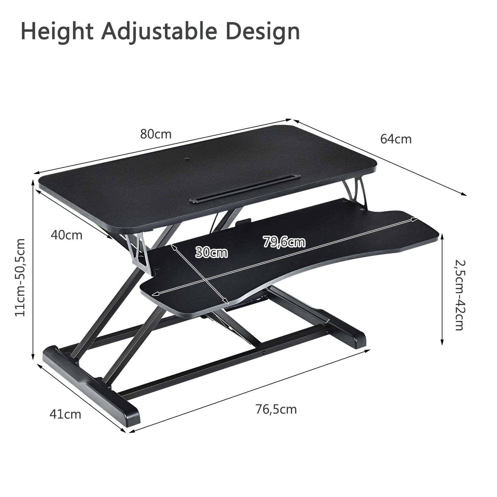 LIFEZEAL Schreibtischaufsatz höhenverstellbar, Stehschreibtisch Aufsatz mit Tastaturablage und Tablet-Halter, ergonomischer Stehpult Aufsatz Schreibtisch, für Monitor oder Laptop (Schwarz)