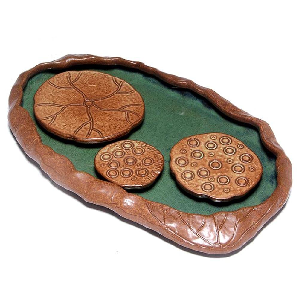 Bandeja de té Simple for el hogar,Bandeja for Servir té,Bandeja de té Cerámica cruda Burbuja Seca Platillo de té Almacenamiento Agua Hoja de Loto Teaboard Juego de té