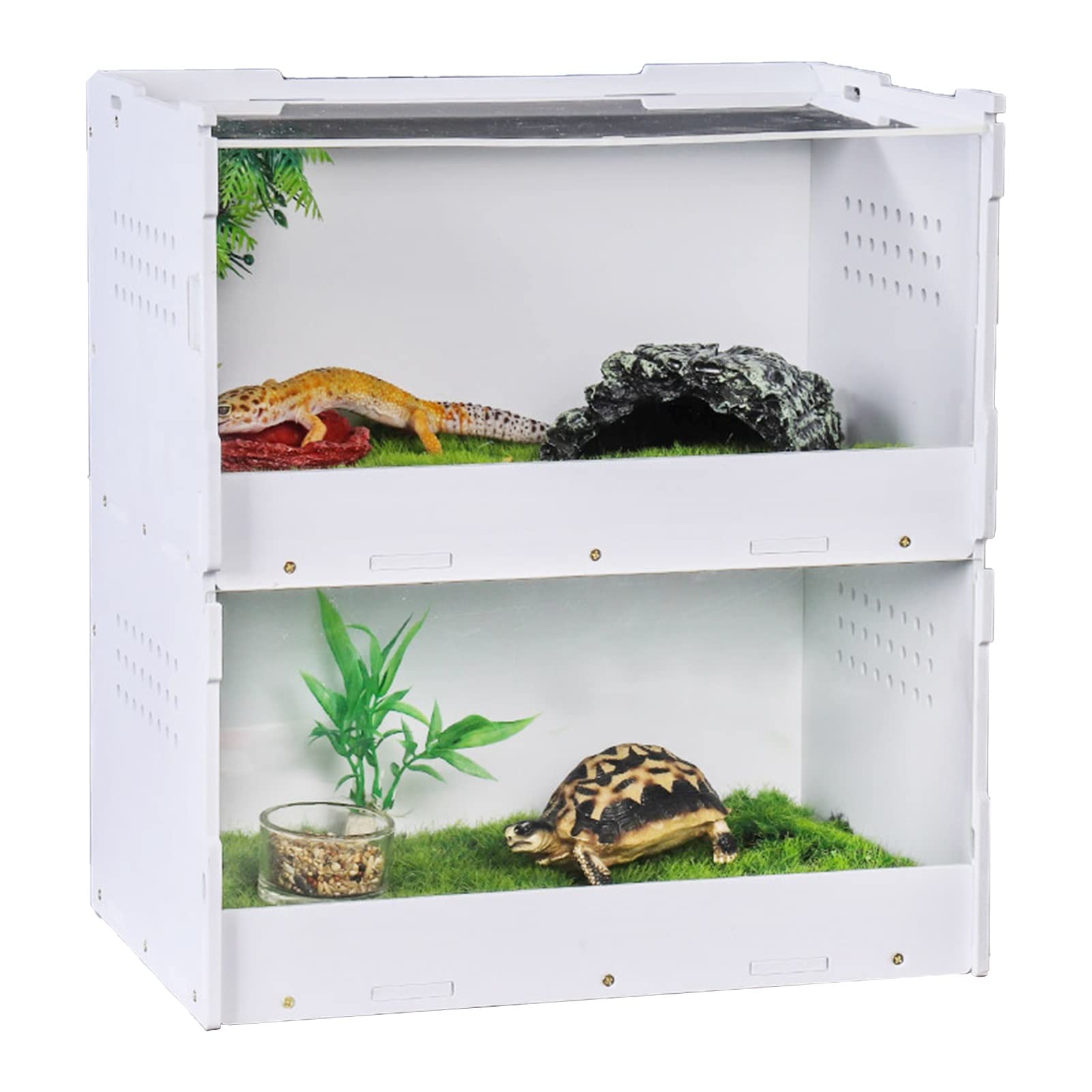 Caja de alimentación para Reptiles, casa de cría de Insectos de Doble Cubierta, contenedor Transparente de terrario acrílico para Tortugas Serpientes Lagarto Geckos (40 * 30 * 37,5 CM)