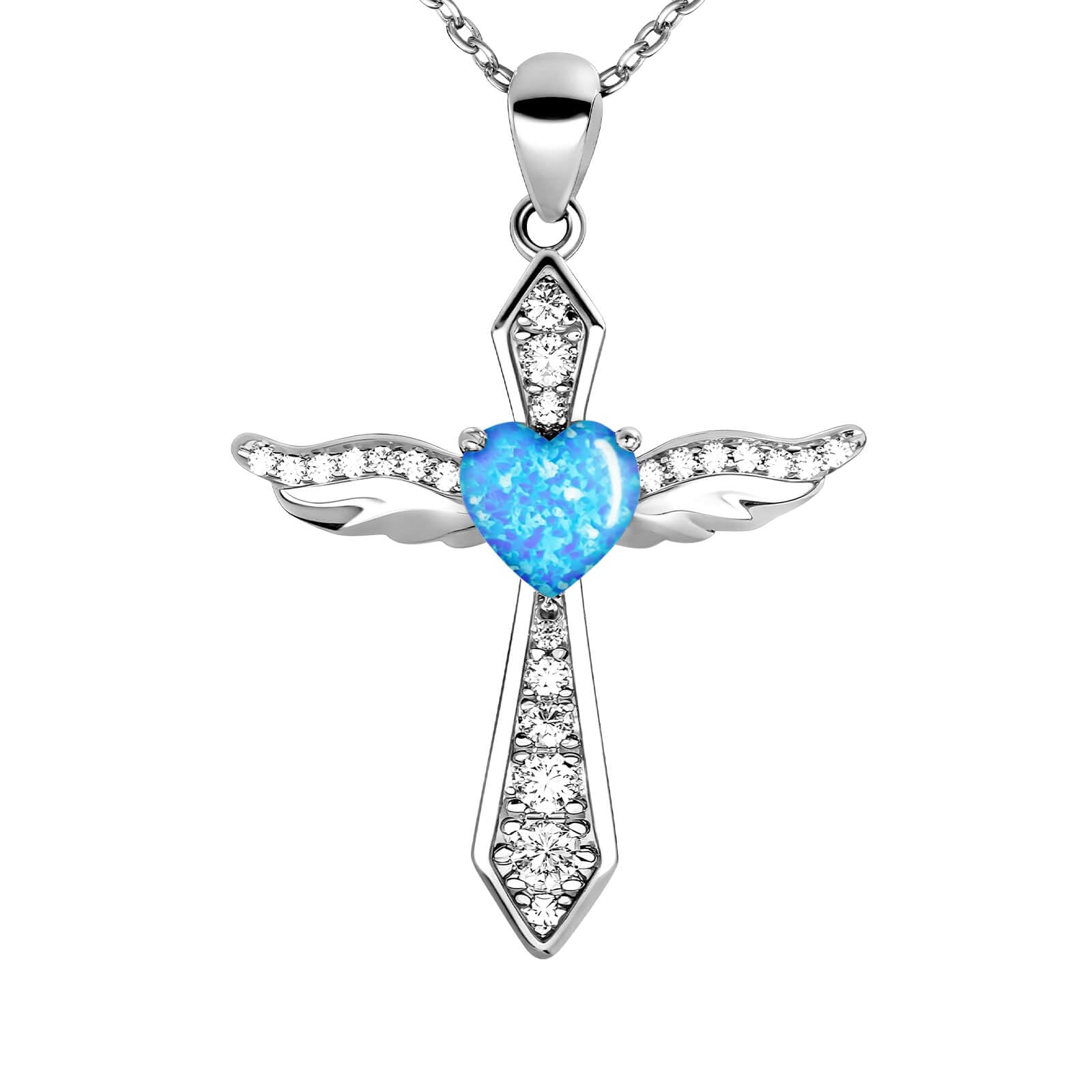 LOVANS Collier Croix Chretienne Femme, Pendentif Argent 925 avec Opale Coeur Collier Ras de Cou Femme Bijoux Fantaisie, Cadeau Anniversaire Maman Soeur (Or/Argent)