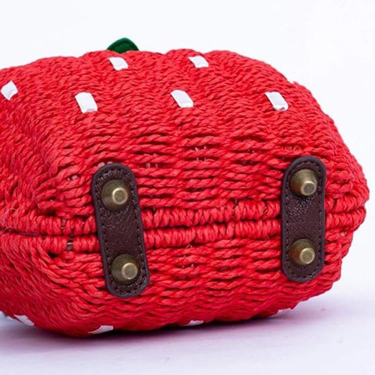 123Arts Women's Strawberry Fruit Weave Shoulder Bag Messenger Bag Beach Bag Purse, Red, 21*18cm4