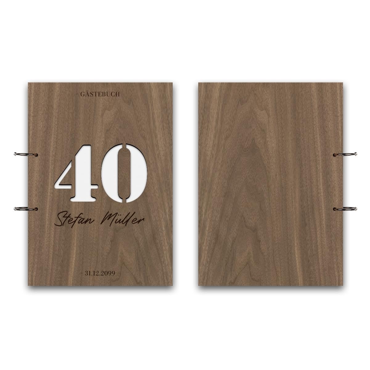 Individuelles Gästebuch zum 40. Geburtstag – Echtes Holz mit Persönlicher Gravur, Zahl ausgestanzt – hochwertige 72 Blatt / 144 Naturpapier Seiten, DIN A4 Hoch – Ideal für bleibende Erinnerungen